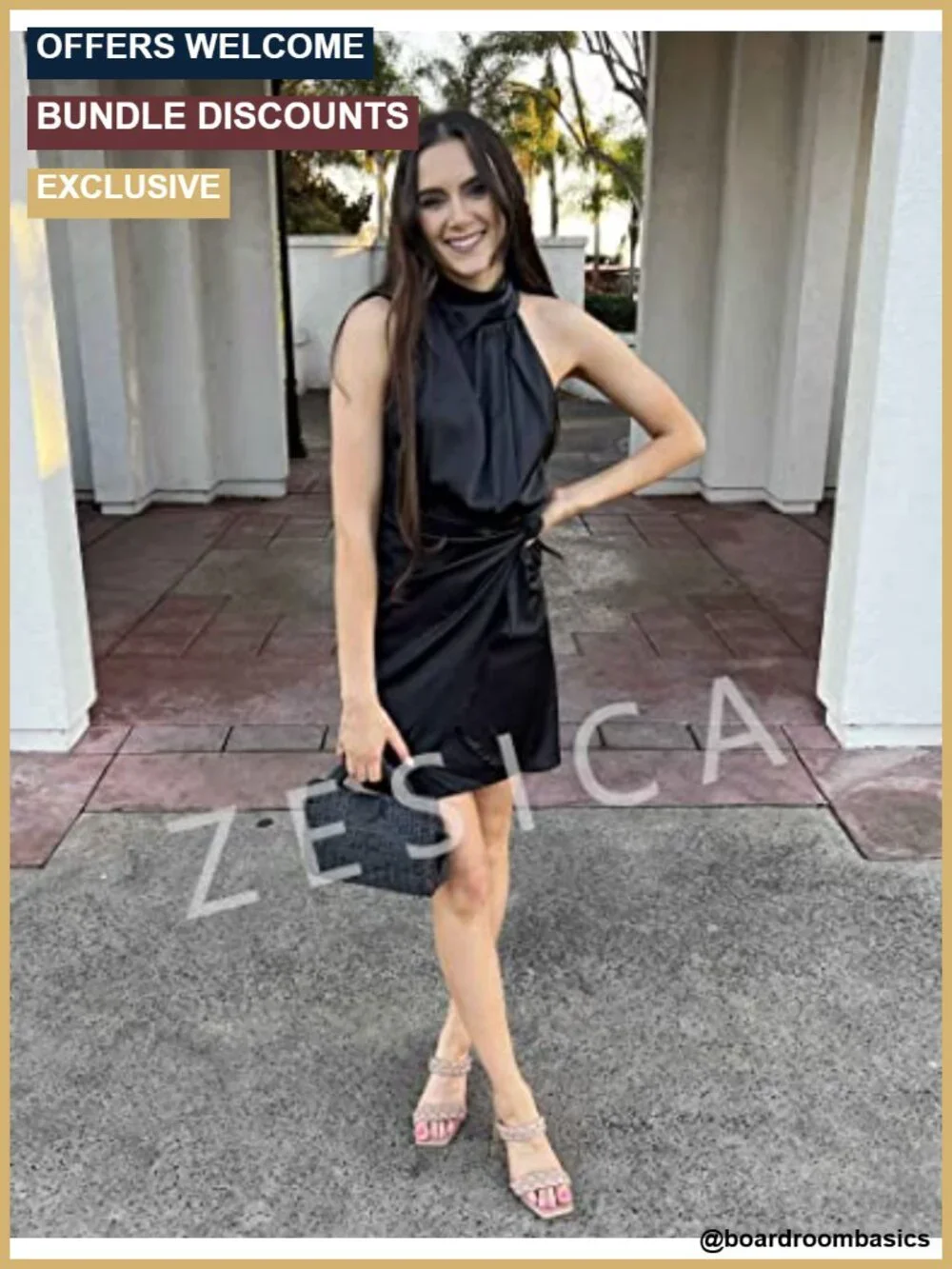 Satin Sleeveless Halter Tie Waist Wrap Bodycon Mini Dress